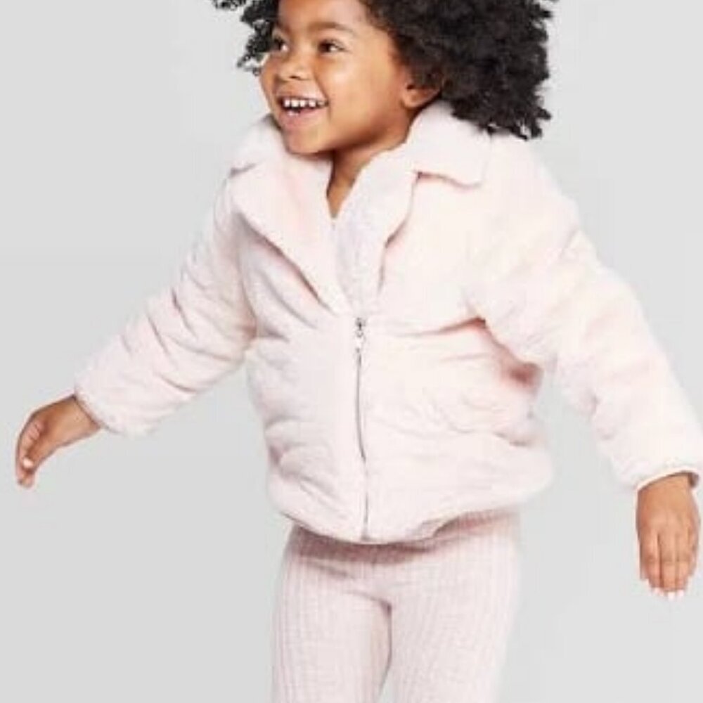 New ART CLASS Pink Teddy Faux Fur Coat Bomber Jacket 4T